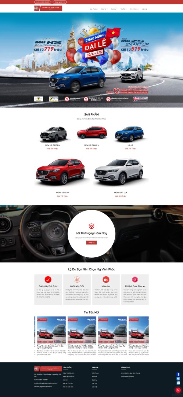 Mẫu website bán ô tô MG